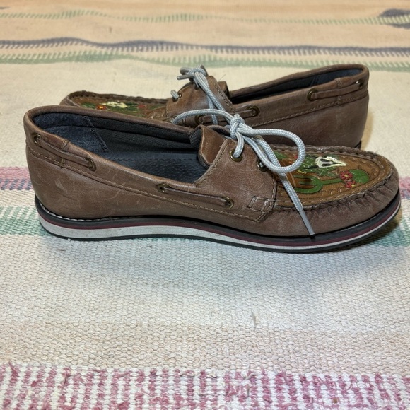 Roper Wom’s 7 Desert Painted Leather Loafers Cowboy Western Skulls Cactus Flower - Picture 7 of 11